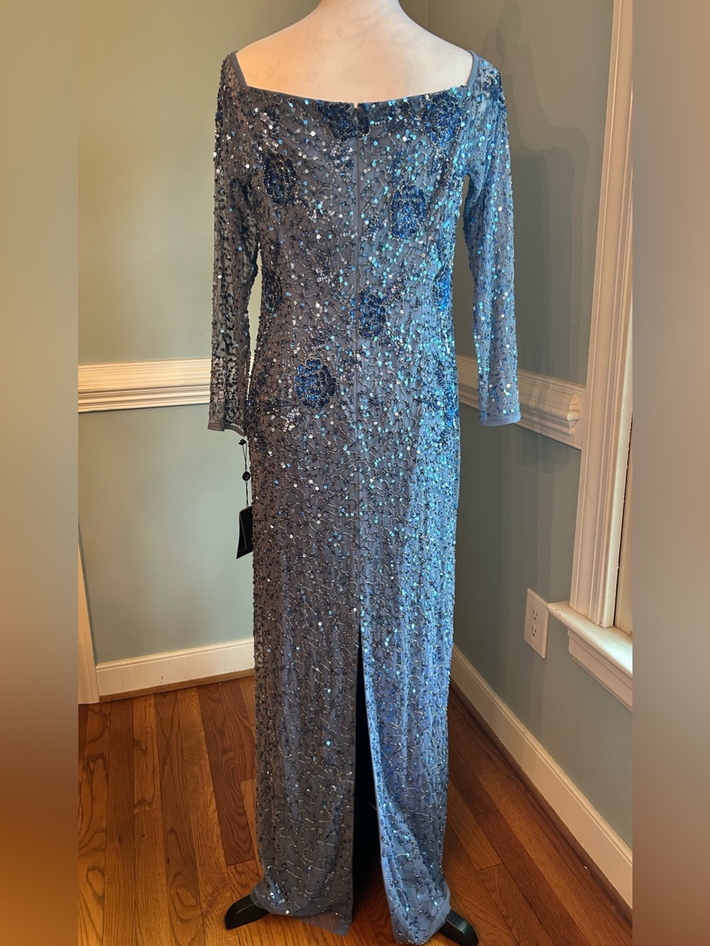 Adrianna Papell Blue Sequin Floral Evening Dress size 12 - Picture 2 of 10